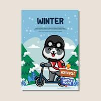 Poster template for winter with cute panda vector