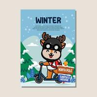 Poster template for winter with cute deer vector