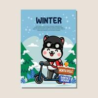 Poster template for winter with cute husky vector