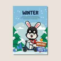 Poster template for winter with cute rabbit vector