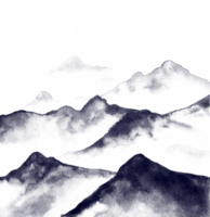 mountain landscape with clouds in Chinese paint png