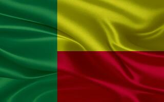 3d waving realistic silk national flag of Republic of Benin. Happy national day Republic of Benin flag background. close up photo