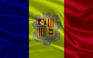 3d waving realistic silk national flag of Andorra. Happy national day Andorra flag background. close up photo