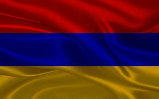 3d waving realistic silk national flag of Armenia. Happy national day Armenia flag background. close up photo