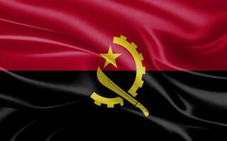 3d waving realistic silk national flag of Angola. Happy national day Angola flag background. close up photo