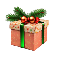 Christmas gift box with ribbon isolated on transparent background PNG AI Generative