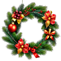 Christmas wreath with leaf , flower, ribbon and lights  isolated on transparent background PNG AI Generative