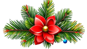 Christmas wreath with leaf , flower, ribbon and lights  isolated on transparent background PNG AI Generative