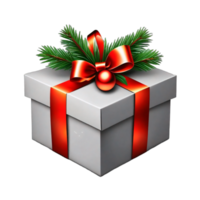 Christmas gift box with ribbon isolated on transparent background PNG AI Generative