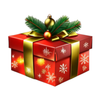 Christmas gift box with ribbon isolated on transparent background PNG AI Generative