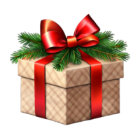 Christmas gift box with ribbon isolated on transparent background PNG AI Generative