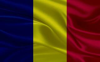 3d waving realistic silk national flag of Chad. Happy national day Chad flag background. close up photo