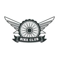 Retro Or Vintage Motorcycle Emblem Logo Design Premium Template, classic motorcycle, fly, fire, and wings element, monochrome logo badge black and white color vector