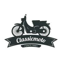 Retro Or Vintage Motorcycle Emblem Logo Design Premium Template, classic motorcycle, fly, fire, and wings element, monochrome logo badge black and white color vector
