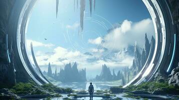 pristine futuristic visions, digital art illustration, Generative AI photo