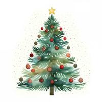 Watercolor illustration of a Christmas tree. Isolated clipart on white background. Generative AI photo