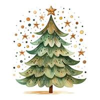 Watercolor illustration of a Christmas tree. Isolated clipart on white background. Generative AI photo