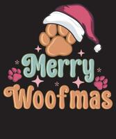 Merry Woof mas Retro Christmas pink Dog T shirt Design vector