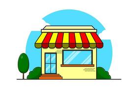 a cartoon store front with a red and yellow awning vector