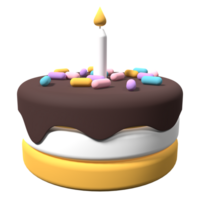 Karikatur Stil Geburtstag Kuchen. Geburtstag Kuchen mit Kerze. Party Überraschung Dekoration. 3d Rendern png