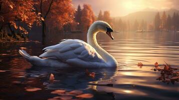 swan lake reflections, digital art illustration, Generative AI photo
