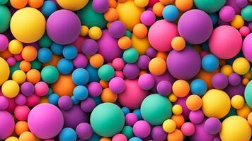 Abstract composition with many colorful random flying spheres. Colorful rainbow matte soft balls in different sizes photo