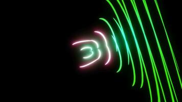flutuador energia, verde vermelho néon fluindo linhas em Sombrio abstrato fundo vj ciclo video
