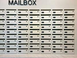 Mailbox or post office full of numbers in an apartment building photo