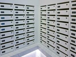 Mailbox or post office full of numbers in an apartment building photo