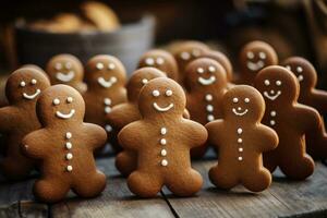 Gingerbread men homemade cookies. Christmas pastries. Winter holidays concept. AI generated. photo