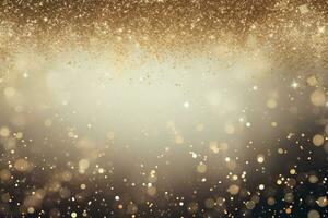 Abstract festive dark and gold background with fireworks, glitter and bokeh. Holidays celebration. AI generated. photo