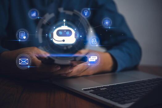 Artificial intelligence AI and CRM software automation technology.business use AI smart technology sales reports recording the sale of goods and making tax invoice. Robotic Process Automation RPA. photo