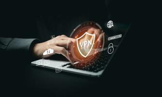 Protect data information is safe and online privacy and security with a VPN Virtual Private Network. Cyber security and privacy connection technology photo