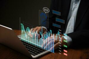 Chatbot conversation Ai Artificial Intelligence technology online customer service.Digital chatbot, robot application, OpenAI generate. financial investment stock market.Virtual assistant on internet. photo