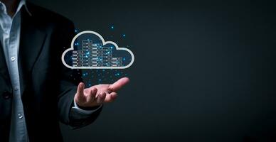 Cybersecurity and information connection. Cloud computing data technology storage security protection concept. photo