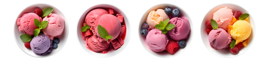 Ice cream on white bowl, top view with transparent background, smooth blur edge, Generative AI png