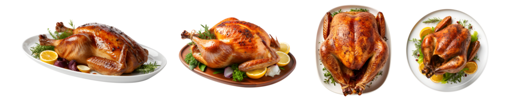 Thanksgiving Platter of cooked turkey, side view with transparent background, smooth blur edge, Generative AI png