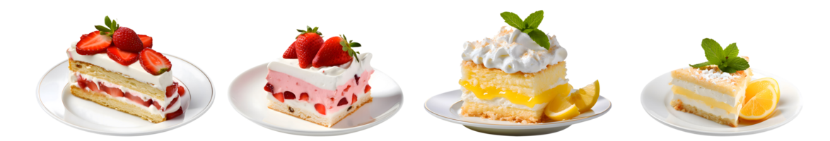 Slice of Strawberry and Lemon shortcake on plate top with transparent background, smooth blur edge, Generative AI png