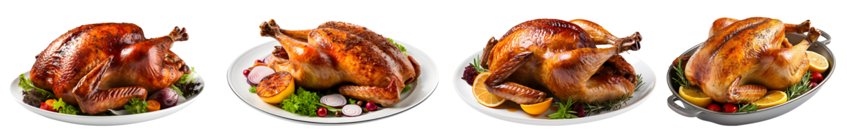 Thanksgiving Platter of cooked turkey, side view with transparent background, smooth blur edge, Generative AI png