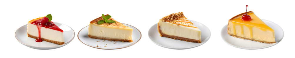 Slice of Cheese Cake on plate top view with transparent background, smooth blur edge, Generative AI png