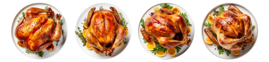 Thanksgiving Platter of cooked turkey, side view with transparent background, smooth blur edge, Generative AI png