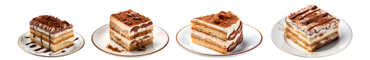 tranche de tiramisu gâteau sur assiette Haut vue avec transparent arrière-plan, lisse brouiller bord, génératif ai png