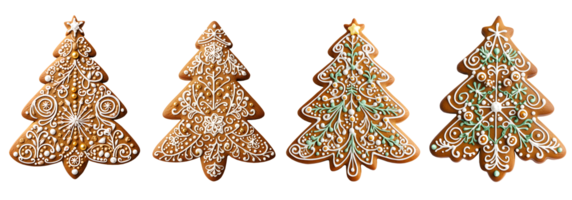 Navidad pan de jengibre árbol parte superior ver con transparente fondo, suave difuminar borde, generativo ai png