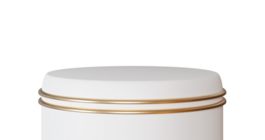 branco e dourado pódio em transparente fundo. elegante etapa para produtos, Cosmético apresentação. luxo zombar acima. pedestal ou plataforma para beleza produtos. esvaziar cena. mostrar, mostruário. 3d. png