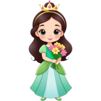 Cute cartoon princess with flowers. AI Generative png