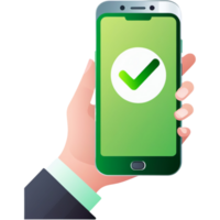 handhållen smartphone med grön kolla upp. ai generativ png
