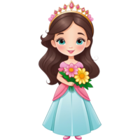 mignonne dessin animé Princesse avec fleurs. ai génératif png