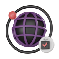 cyber segurança 3d ícone, proteger seu local na rede Internet com conectados segurança e dados criptografia 3d renderizar. png