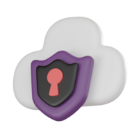 Secure Cloud Cyber Security 3D Icon for Data Protection in Digital Technology 3D render. png