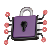 Digital cybersecurity lock secure 3D render. png